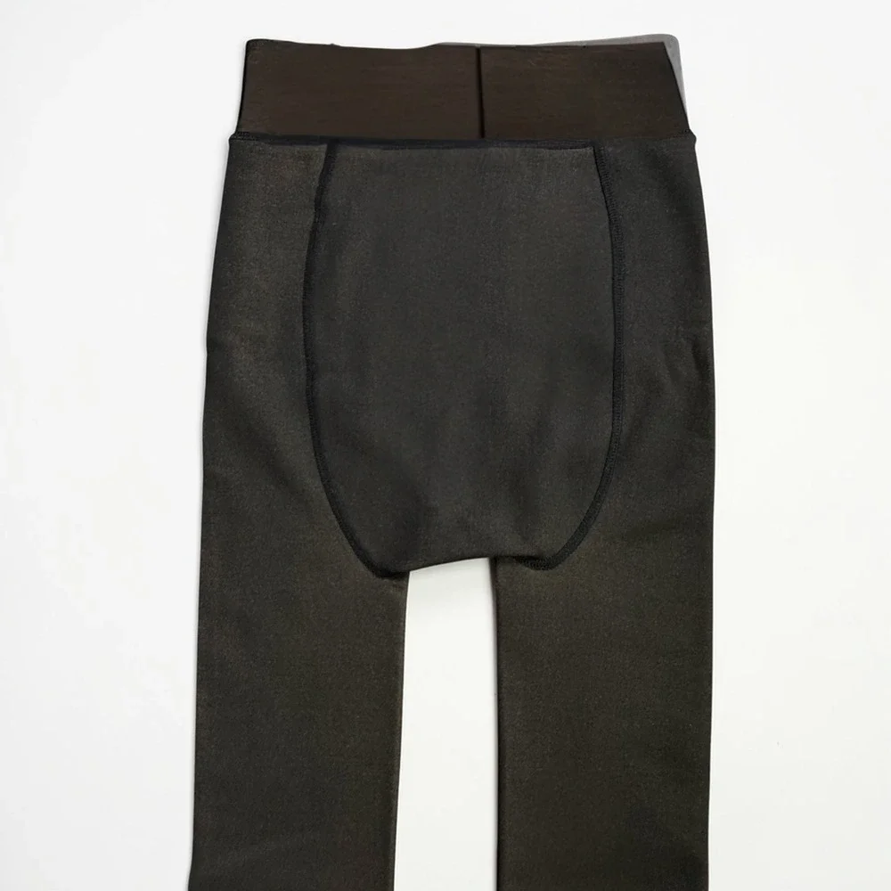 Black Fleece Lined Tights High Waisted Thermal Footed Leggings S/M DDK-324